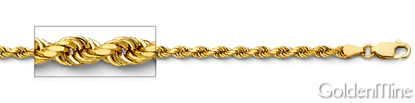 2.5mm 14K Yellow Gold Solid Diamond-Cut Rope Chain Necklace - Heavy 18-24in Slide 1