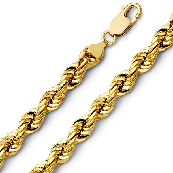 7mm 14K Yellow Gold Solid Men's Diamond-Cut Rope Chain Necklace Slide 0