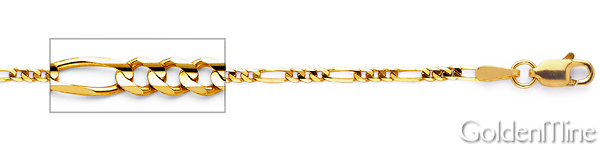 Small Rod Cross Necklace with Figaro Chain - 14K Yellow Gold (16-24in) Slide 2