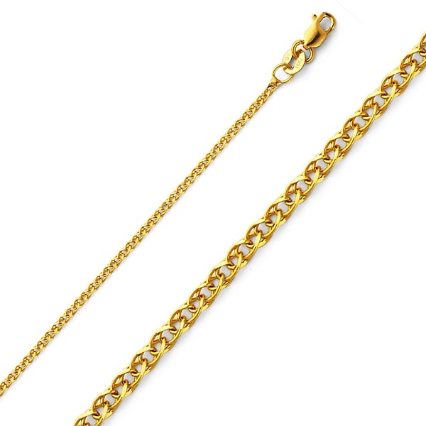 1.5mm Solid 14K Yellow Gold Flat Open Spiga Wheat Chain Necklace 16-22in Slide 0