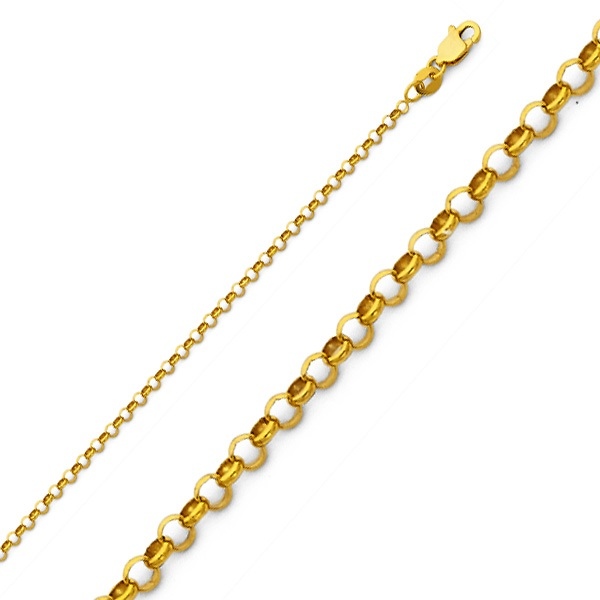 2.1mm 14K Yellow Gold Solid Classic Rolo Cable Chain Necklace 16-24in Slide 0