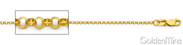 1.6mm 14K Yellow Gold Solid Diamond-Cut Angled Rolo Cable Chain Necklace 16-24in Slide 1
