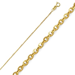 1.2mm 14K Yellow Gold Solid Diamond-Cut Beveled Cable Chain Necklace 16-22in
