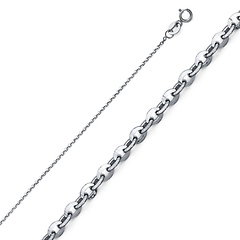 1.2mm 14K White Gold Solid Diamond-Cut Beveled Cable Chain Necklace 16-22in
