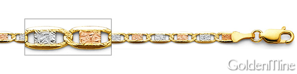 3.3mm 14K Tricolor Gold Solid Pave Valentino Chain Necklace 18-24in Slide 1