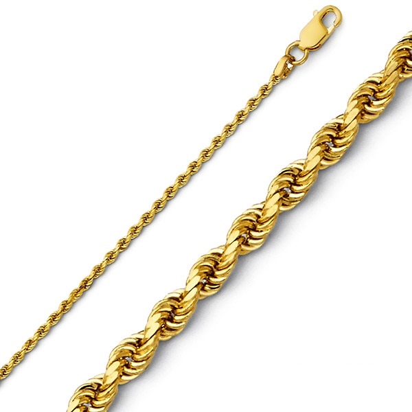 1.5mm 14K Yellow Gold Solid Diamond-Cut Rope Chain Necklace - Heavy 16-24in Slide 0