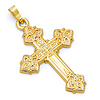 Floral Budded Cross Pendant in 14K Yellow Gold - Small thumb 0