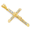 Large Floral Channel-Set CZ Crucifix Pendant in 14K Yellow Gold thumb 0