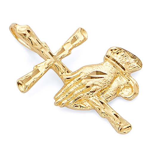 Small Praying Hands Cross Pendant in 14K Yellow Gold Slide 0
