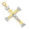Leaf-Tipped Concave Crucifix Pendant in 14K Two-Tone Gold XXL thumb 0