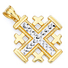 14K Two-Tone Gold Jerusalem Cross Religious Pendant thumb 0