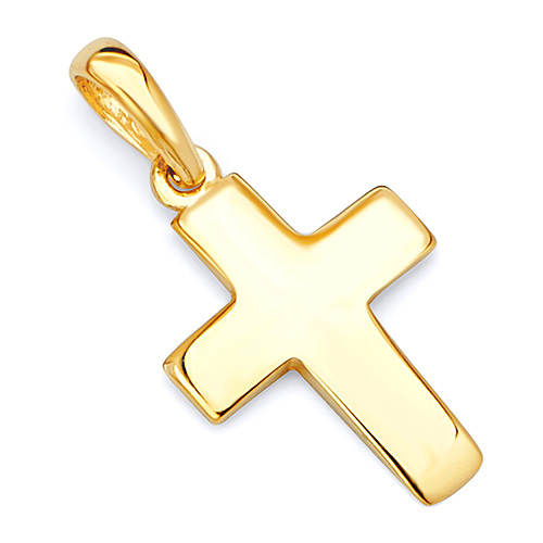 Petite Wide Cross Pendant in 14K Yellow Gold - Classic Slide 0