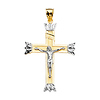 Leaf-Tipped Concave Crucifix Pendant in 14K Two-Tone Gold XXL thumb 1