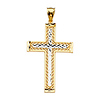 14K Two-Tone Gold Scroll Diamond-Cut Cross Pendant - Large thumb 1