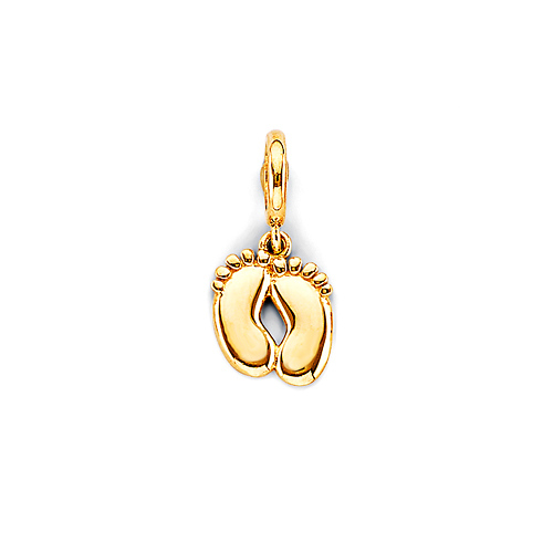 Mini Baby Feet Charm Pendant in 14K Yellow Gold Slide 0