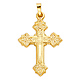 Floral Budded Cross Pendant in 14K Yellow Gold - Small thumb 1