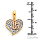 Quinceanera 15 Anos CZ Heart Charm Necklace with Cable Chain - 14K TriGold 16-22in thumb 1
