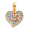 Quinceanera 15 Aos CZ Heart Charm Pendant in 14K TriGold - Mini thumb 0