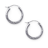 Diamond-Cut Satin Hinge Small Hoop Earrings - 14K White Gold 2mm x 0.7 inch thumb 0