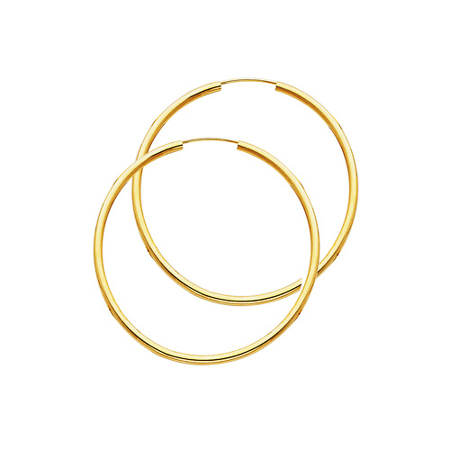 14K Yellow Gold Polished Endless Medium Hoop Earrings - 2mm x 1.37 inch Slide 0
