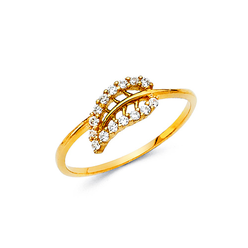 Open Luxe CZ-Lined Leaf Ring in 14K Yellow Gold Solid Slide 0