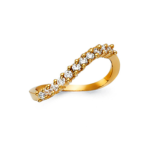 2mm Round CZ Wave Ring in 14K Yellow Gold Solid Slide 0