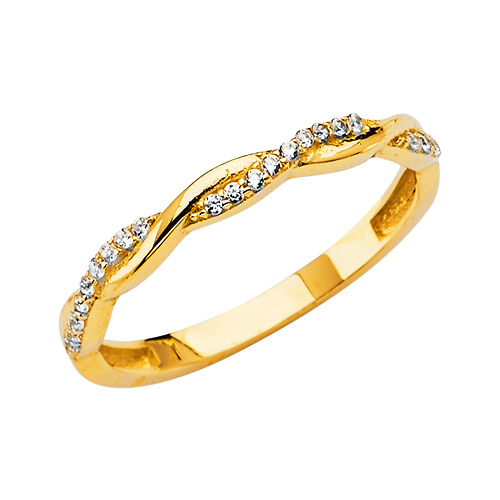 2mm CZ Double Strand Twisting Ring in 14K Yellow Gold Solid Slide 0