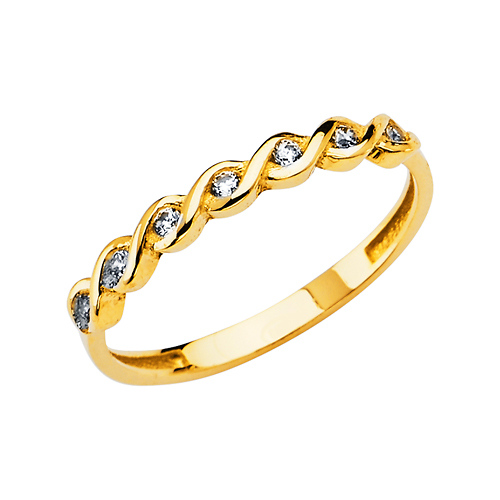 2mm CZ Double Strand Celtic Knot Ring in 14K Yellow Gold Solid Slide 0
