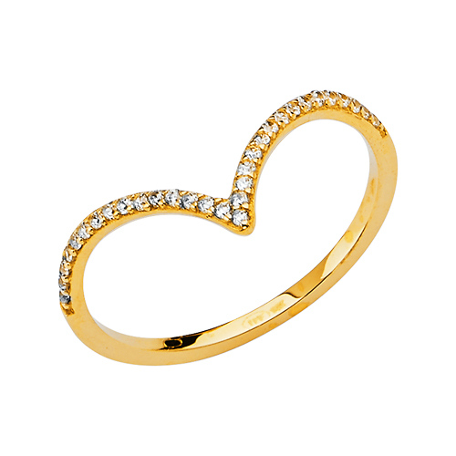 Slim Pave CZ Contour Ring in 14K Yellow Gold Solid Slide 0