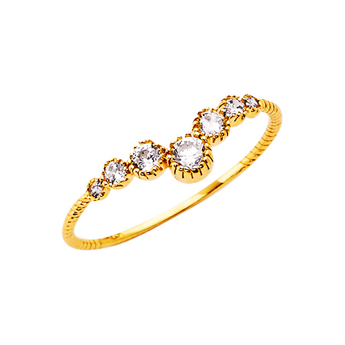 Art Deco Bezel CZ Contour Ring in 14K Yellow Gold Solid Slide 0