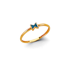 Mini Blue Bow Tie Ring in 14K Yellow God Solid