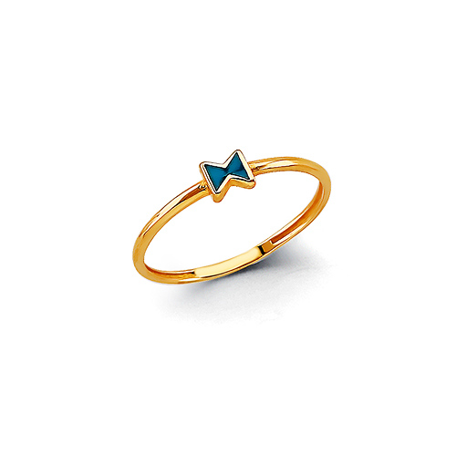 Mini Blue Bow Tie Ring in 14K Yellow God Solid Slide 0