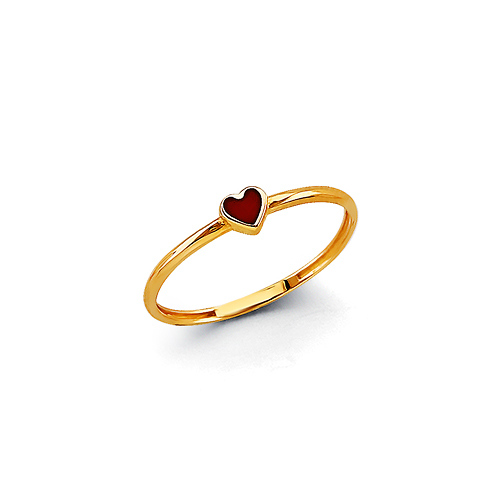 Mini Red Heart Ring in 14K Yellow God Solid Slide 0