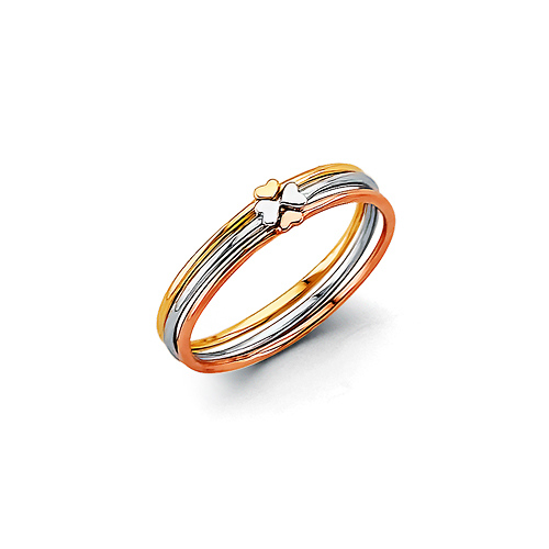 Three Band Shamrock Ring in 14K Tricolor Gold Solid Slide 0