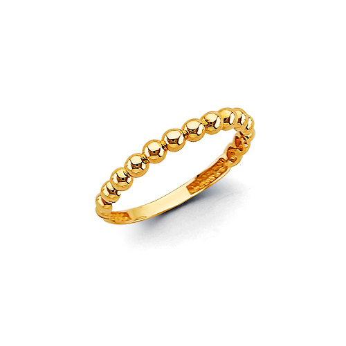 Stackable Round Beaded Ring Band in 14K Yellow Gold Solid Slide 0