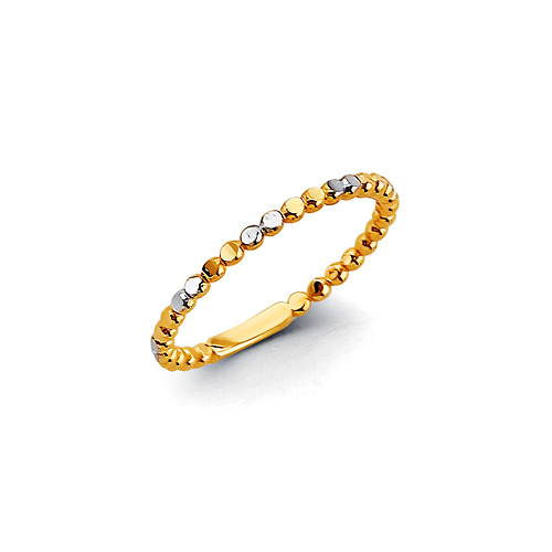 Flat Beaded Ring Band in 14K Two-Tone Gold Solid - Stackable Slide 0