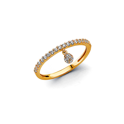 Prong-Set Round CZ Wedding Band with Charm in 14K Yellow Gold Slide 0