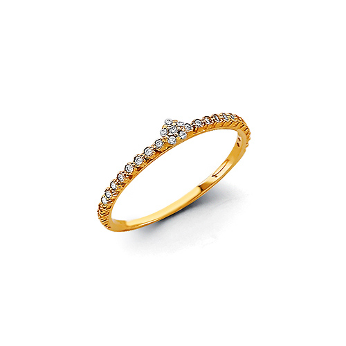 Mini Halo Solitaire CZ Wedding Band in 14K Yellow Gold Solid Slide 0