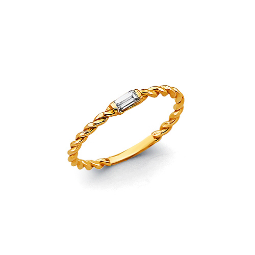 Rope Twist Ring Band with Emerald CZ Accent - 14K Yellow Gold Solid Slide 0