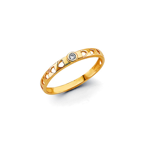 Heart Cutouts with Round Bezel CZ Wedding Band in 14K Yellow Gold Solid Slide 0