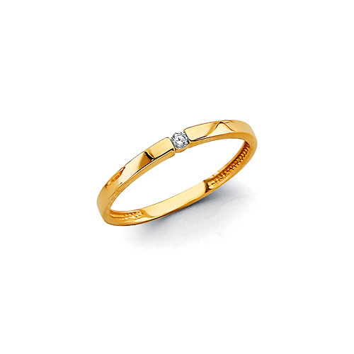 Modern Channel-Set Solitaire CZ Accent Ring Band in 14K Yellow Gold Solid Slide 0