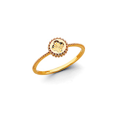 Stamped Butterfly Solitaire Beaded Ring in 14K Yellow Gold Solid