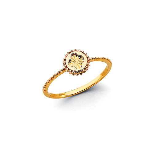 Stamped Butterfly Solitaire Beaded Ring in 14K Yellow Gold Solid Slide 0