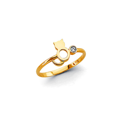 Open Kitty Cat Ring in 14K Yellow Gold Solid with CZ Accent Slide 0