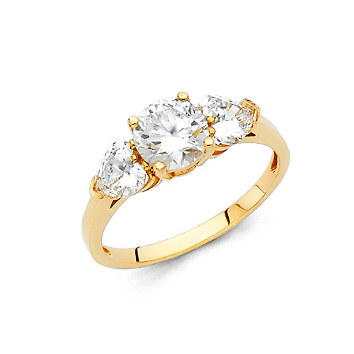 1-CT 3-Stone Round & Heart-Cut Basket CZ Engagement Ring in 14K Yellow Gold Slide 0