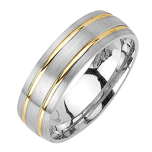 6.5mm Double Channel 14K Two Tone Gold Men's Wedding Band Slide 1