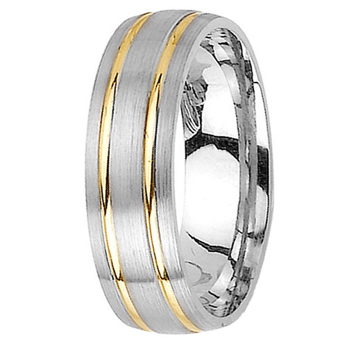 6.5mm Double Channel 14K Two Tone Gold Men's Wedding Band Slide 2