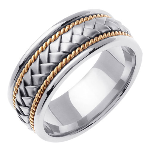 8.5mm Handmade Rope & Braided Men's Wedding Band - 14K Two-Tone Gold Slide 1