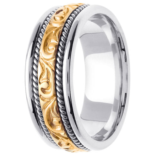 14K Two Tone Gold Ivy Carved Wedding Band Slide 2
