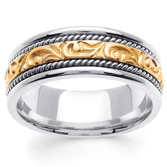 14K Two Tone Gold Ivy Carved Wedding Band